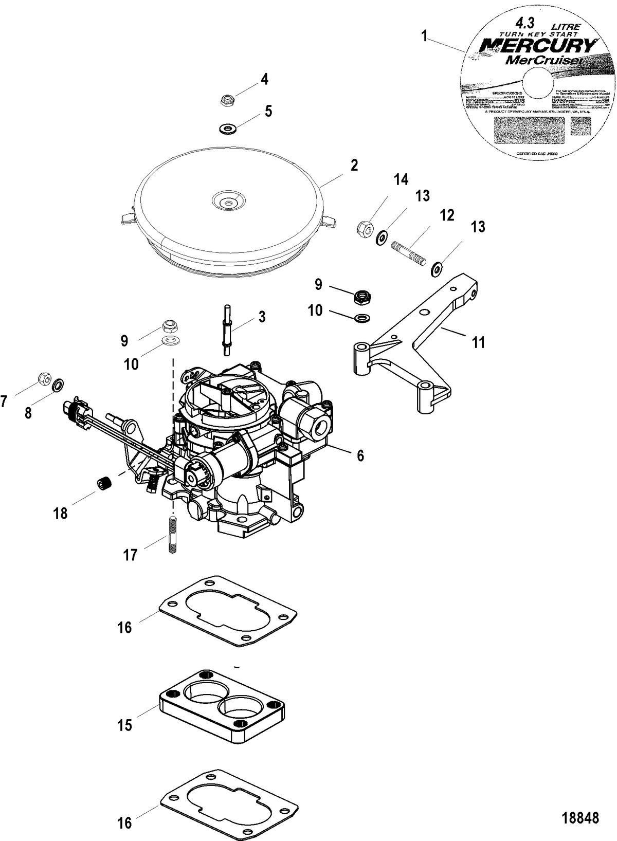 MERCRUISER 4.3L CARB ALPHA/BRAVO Carburetor and Throttle Linkage