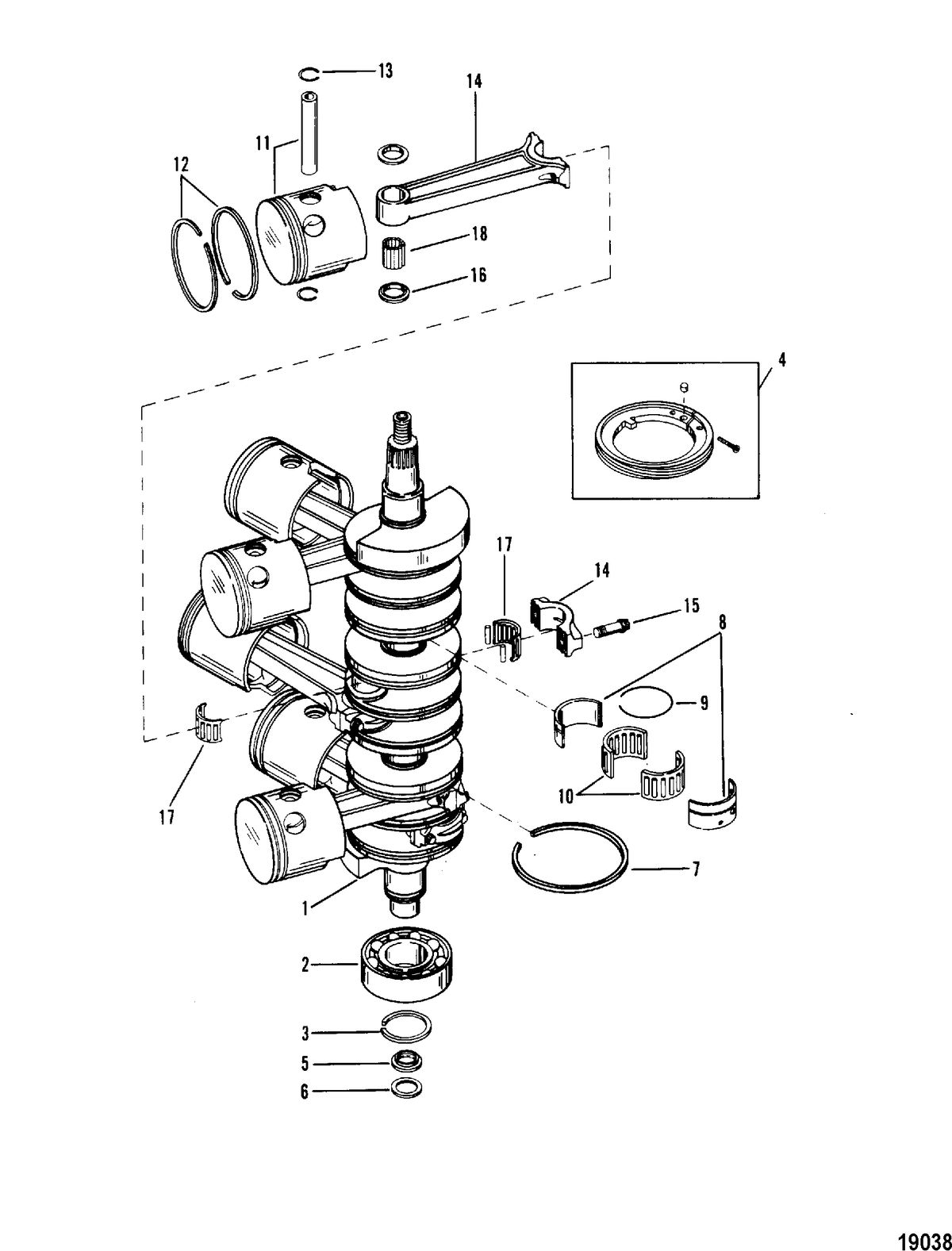 MERCURY/MARINER 135/150 H.P (V-6) Crankshaft, Pistons and Connecting Rods
