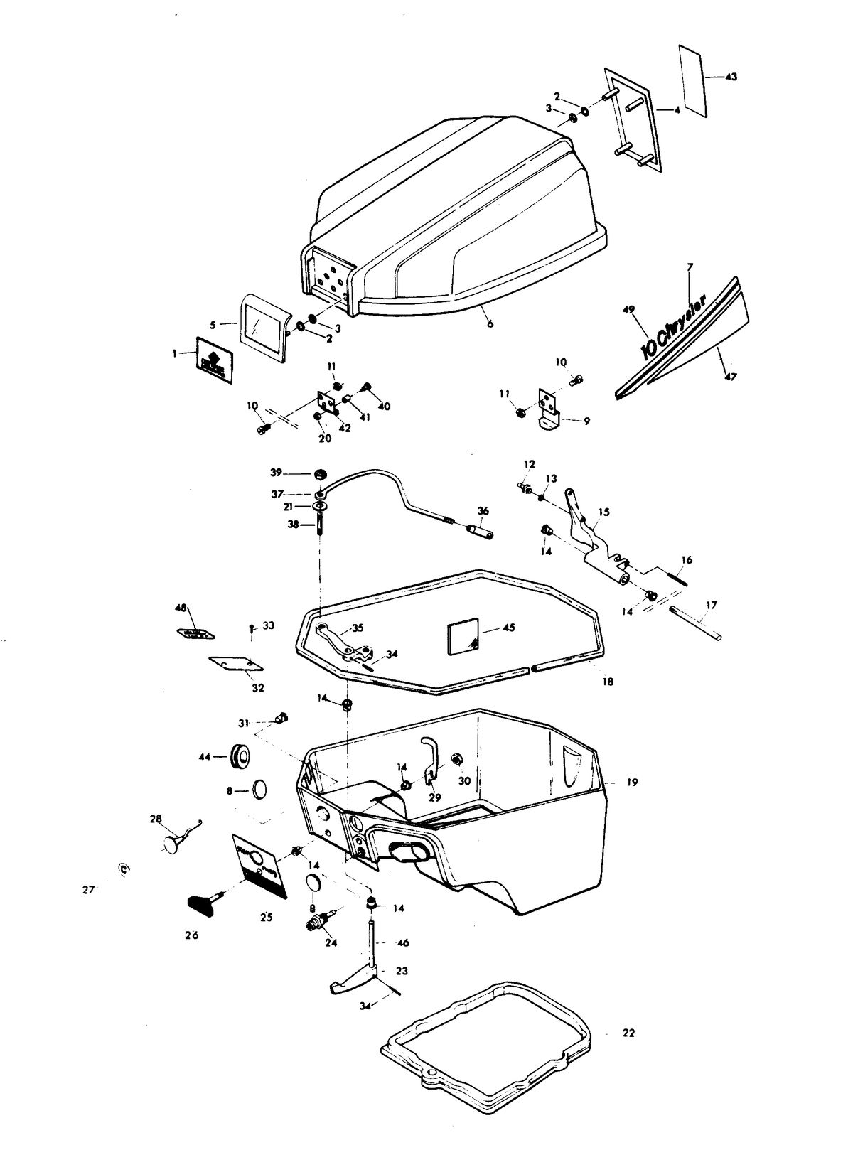 CHRYSLER 10 H.P. ENGINE COVER AND SUPPORT PLATE (ALTERNATOR MODELS)