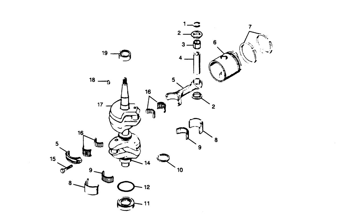 FORCE FORCE 1990 35 H.P. "B" MODELS CRANKSHAFT AND PISTON GROUP