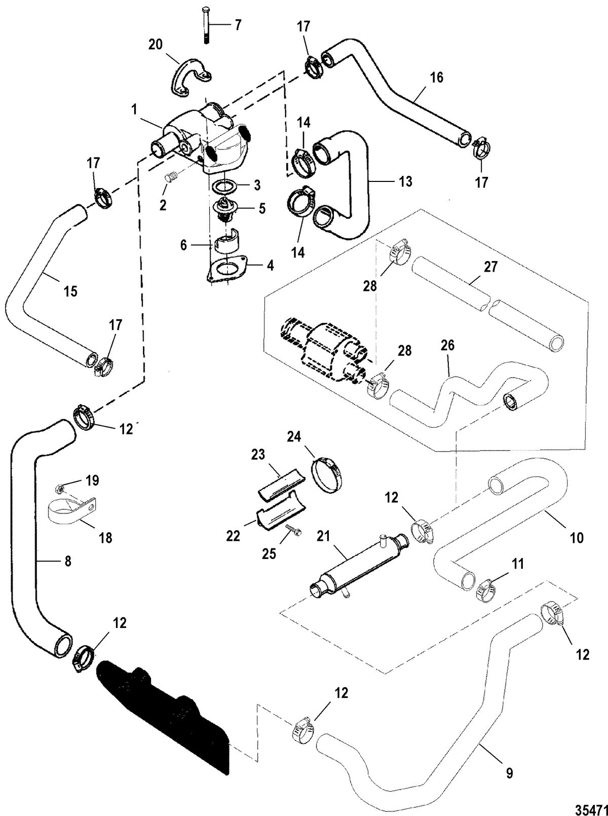 MERCRUISER 350 MAGNUM MPI ALPHA/BRAVO (GEN+) ENGINE STANDARD COOLING SYSTEM