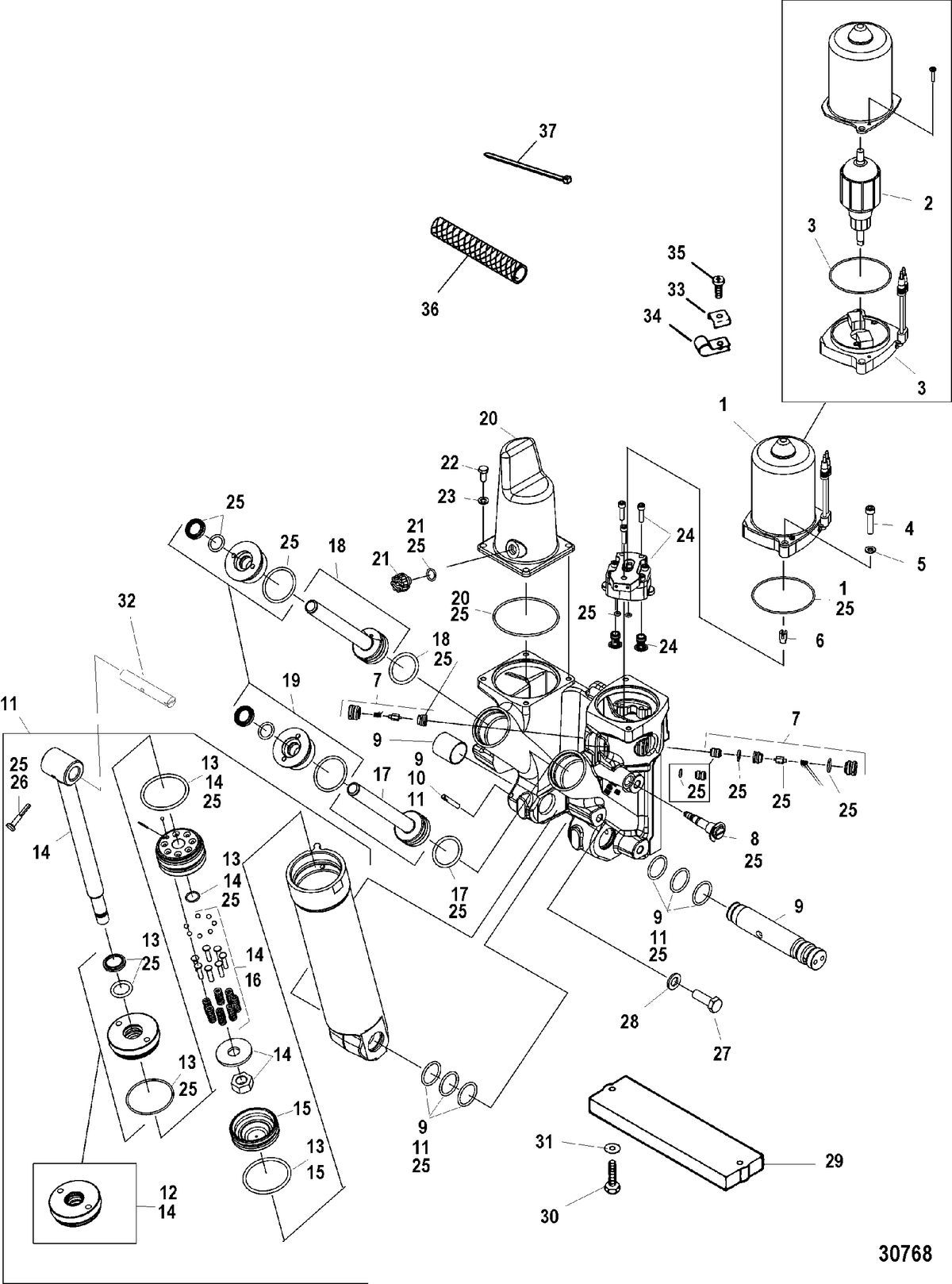 MERCURY 250XB (3.0L EFI) POWER TRIM COMPONENTS(CAST PUMP HOUSING)
