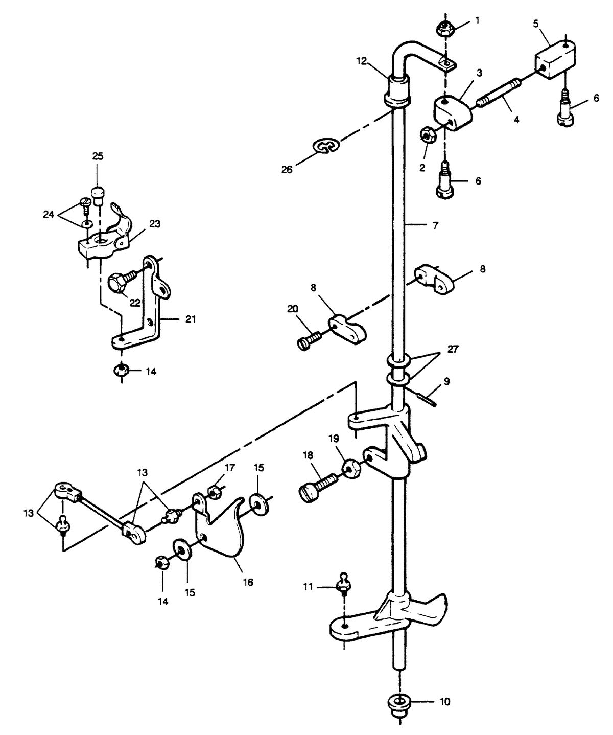 FORCE FORCE 1989 85 H.P. "A" MODEL L-DRIVE TOWERSHAFT AND THROTTLE LINKAGE