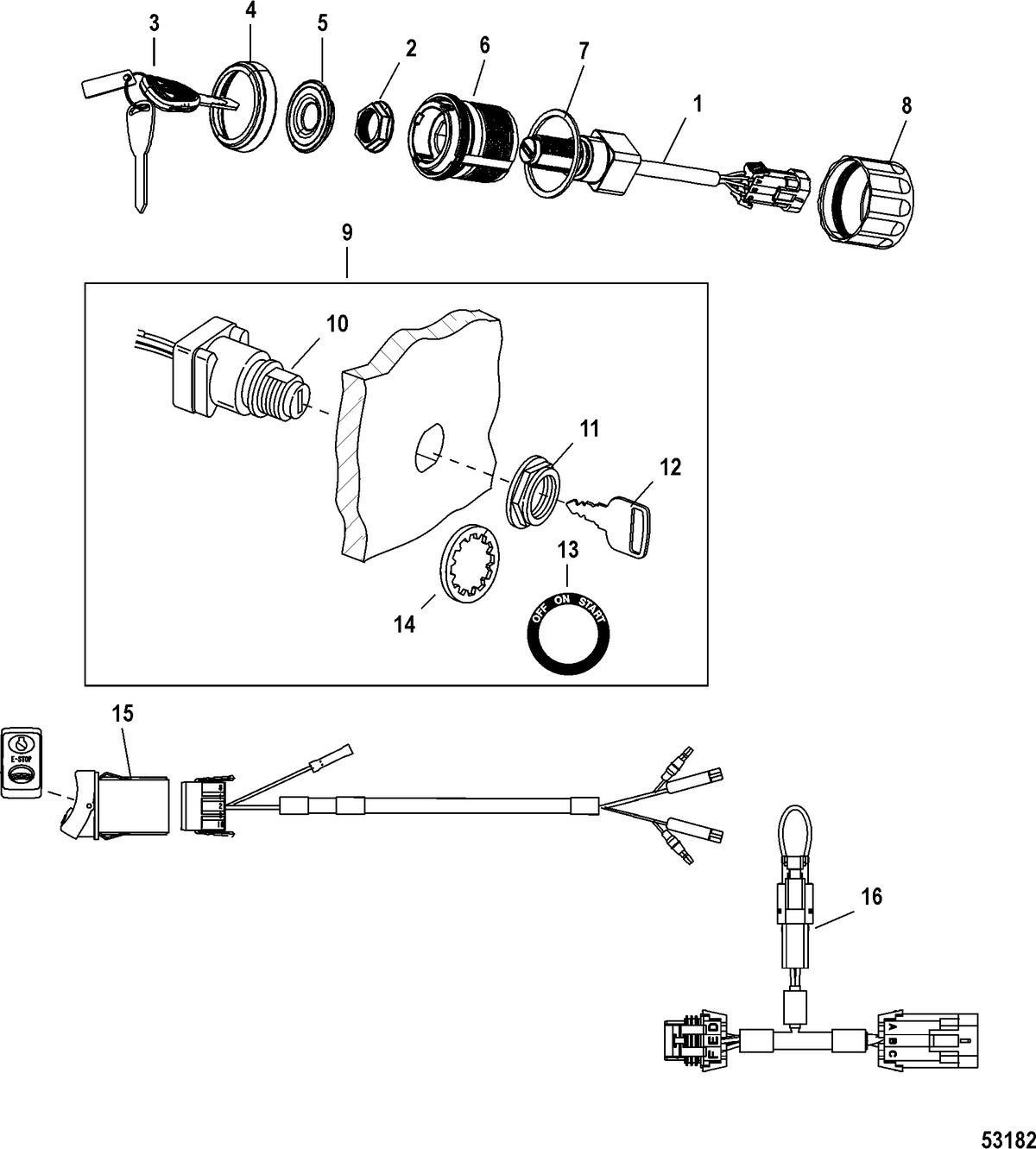 ACCESSORIES ZEUS SMARTCRAFT RIGGING Key Switch Kit and Harness, Digital Application