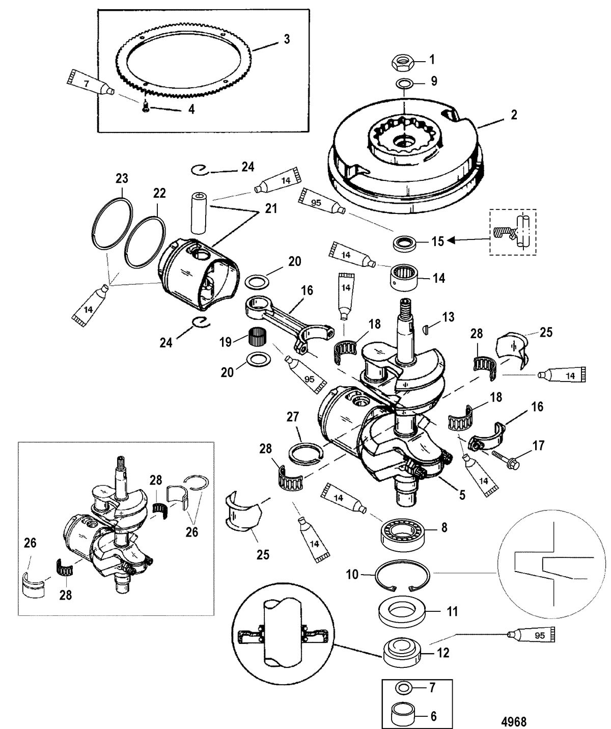 MERCURY/MARINER 6/8/9.9/15 HP Crankshaft, Pistons and Flywheel