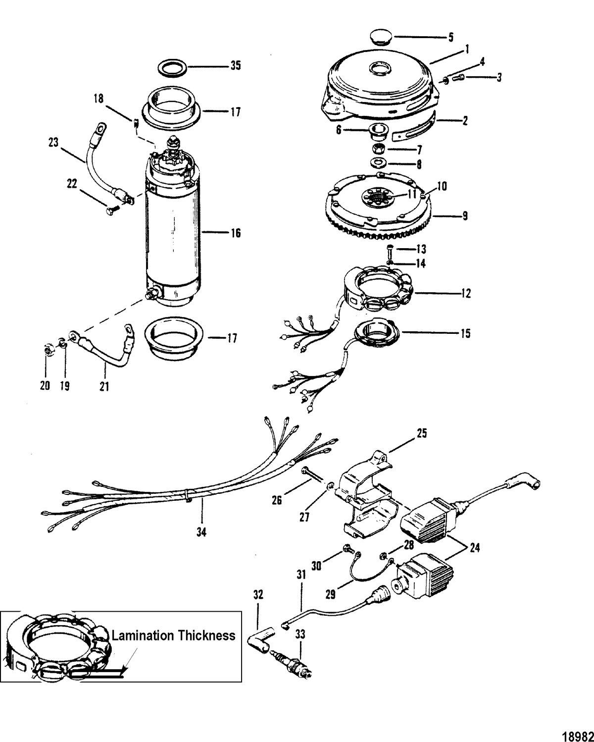 MERCURY/MARINER 200 H.P. (V-6) (1978-1988 COMBINED BOOKS) Flywheel, Starter Motor and Ignition Coils