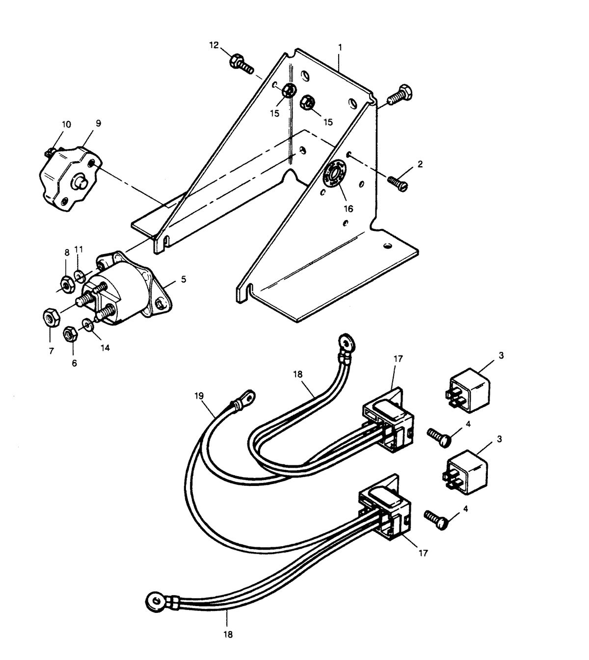 FORCE FORCE 1990 120 H.P. "B" MODEL L-DRIVE TRIM PUMP BRACKET AND RELAYS