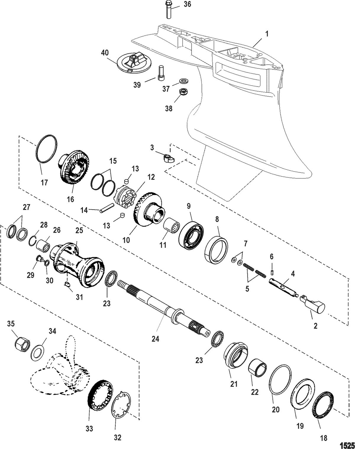 RACE OUTBOARD 2.5L/2.5L OFFSHORE EFI Gear Housing, Propeller Shaft - Counter Rotation