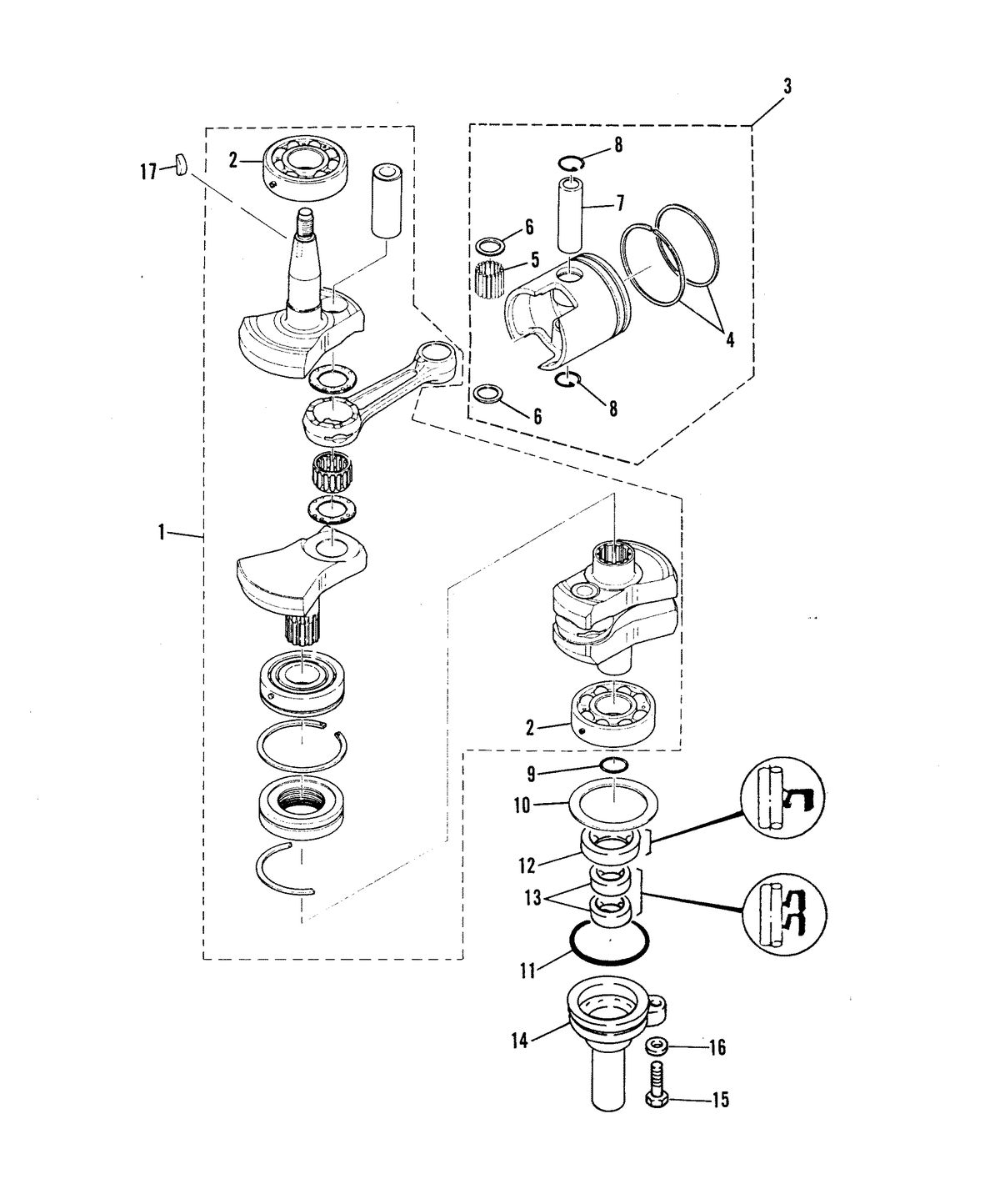 MARINER 25 HP CRANKSHAFT AND PISTON