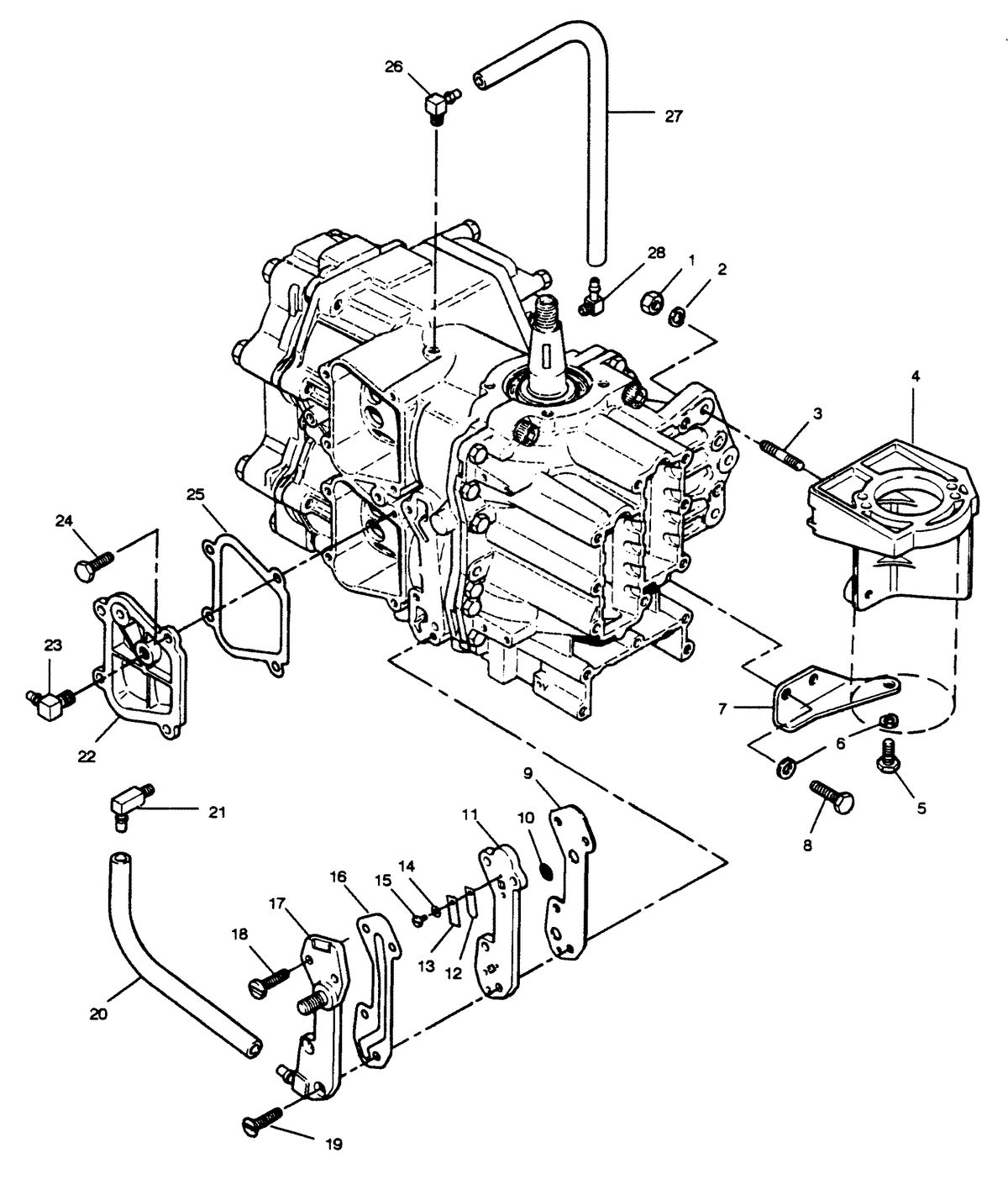 FORCE FORCE 1988 50 H.P. "D" MODELS RECIRCULATION SYSTEM AND STARTER BRACKETS