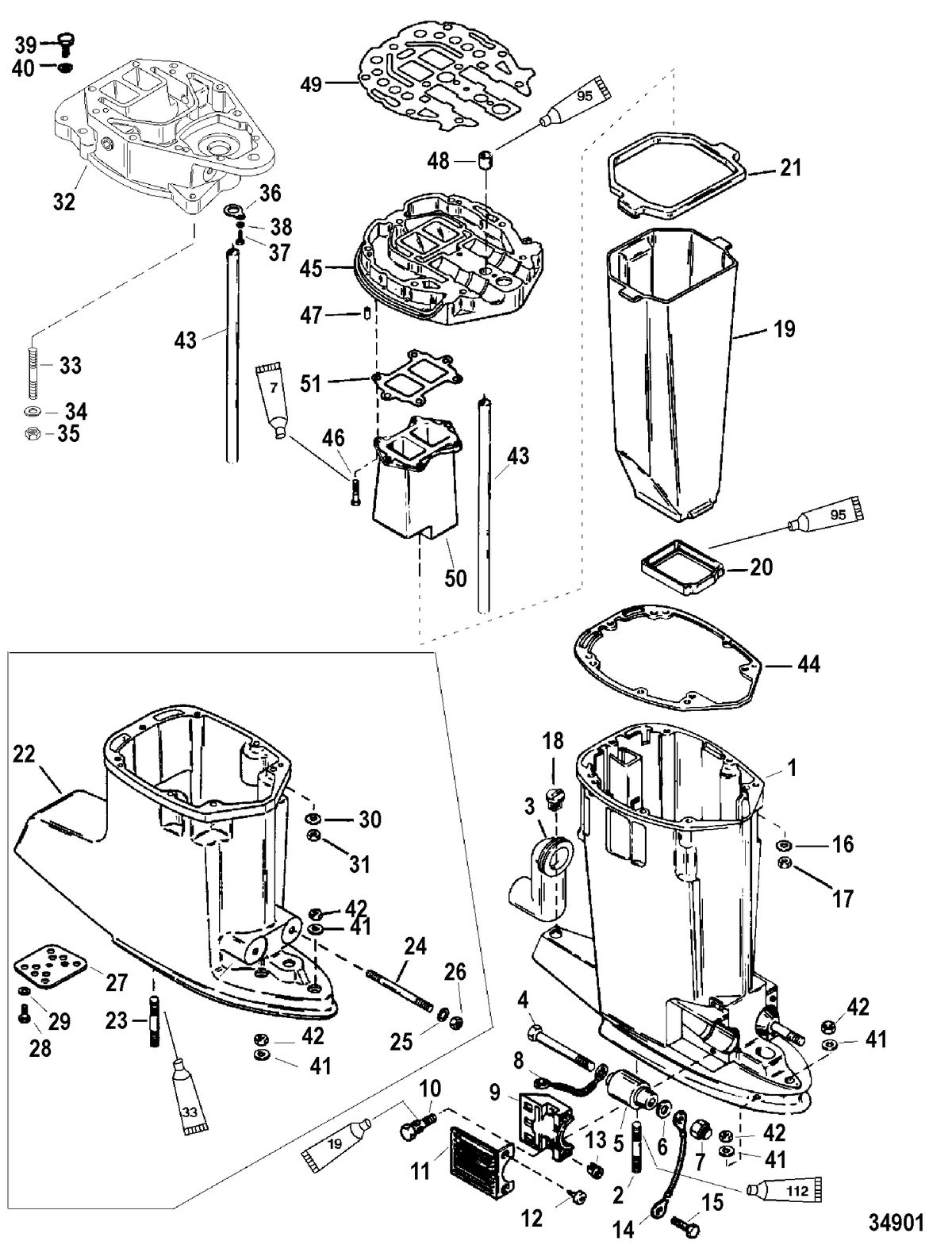 RACE OUTBOARD 200 EFI PROMAX/SUPERMAGNUM Driveshaft Housing and Exhaust Tube