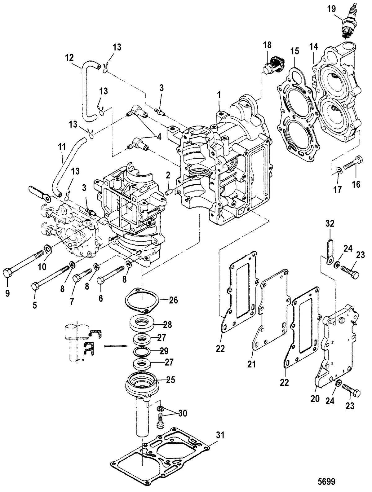MERCURY/MARINER 8HP SEAPRO/ 9.8 HP INTERNATIONAL Cylinder Block