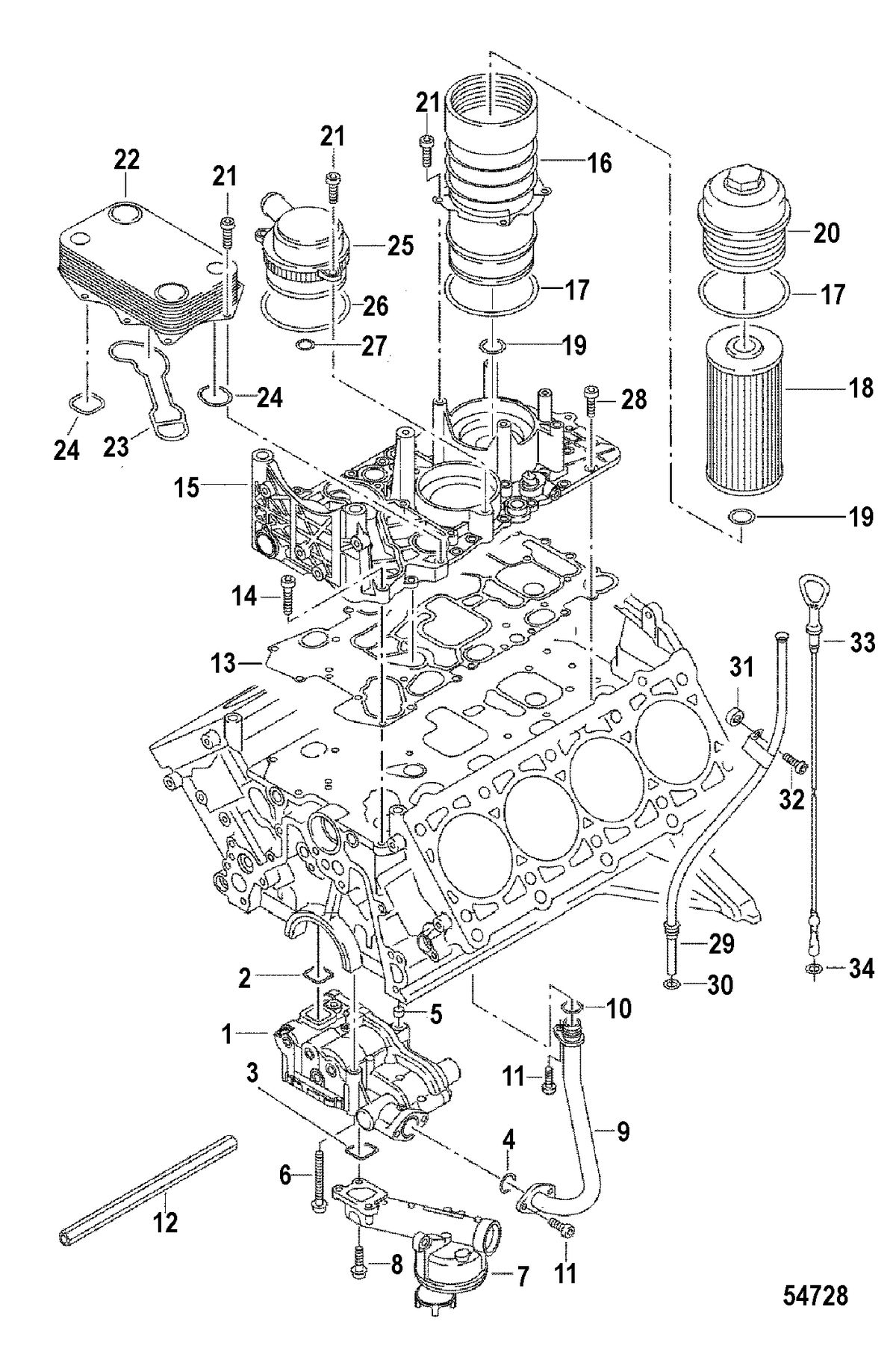 MERCRUISER 4.2L TDI OIL PUMP AND COMPONENTS