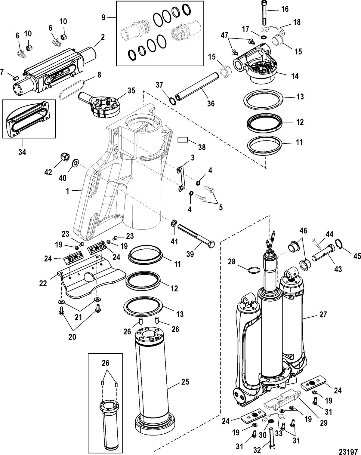MERCURY/MARINER 200/225/250/275 4-STROKE VERADO Power Trim/Steering Cylinder