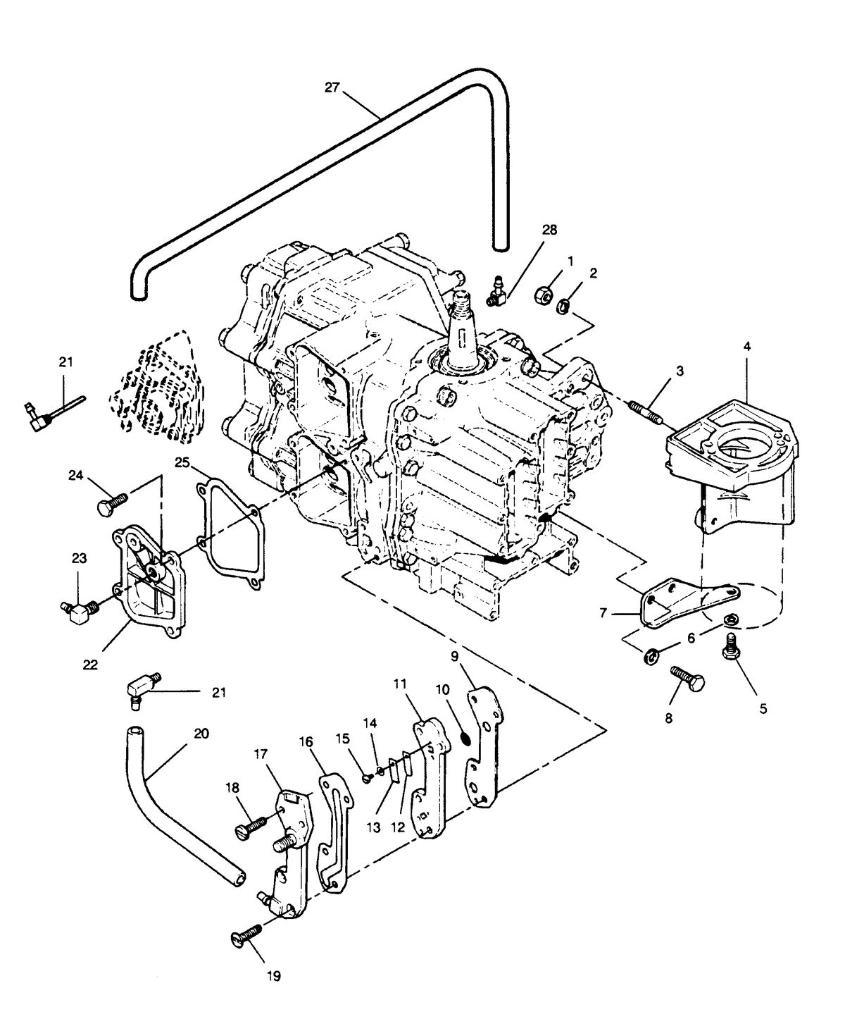 FORCE FORCE 1990 50 H.P. "A" MODELS RECIRCULATION SYSTEM AND STARTER BRACKETS
