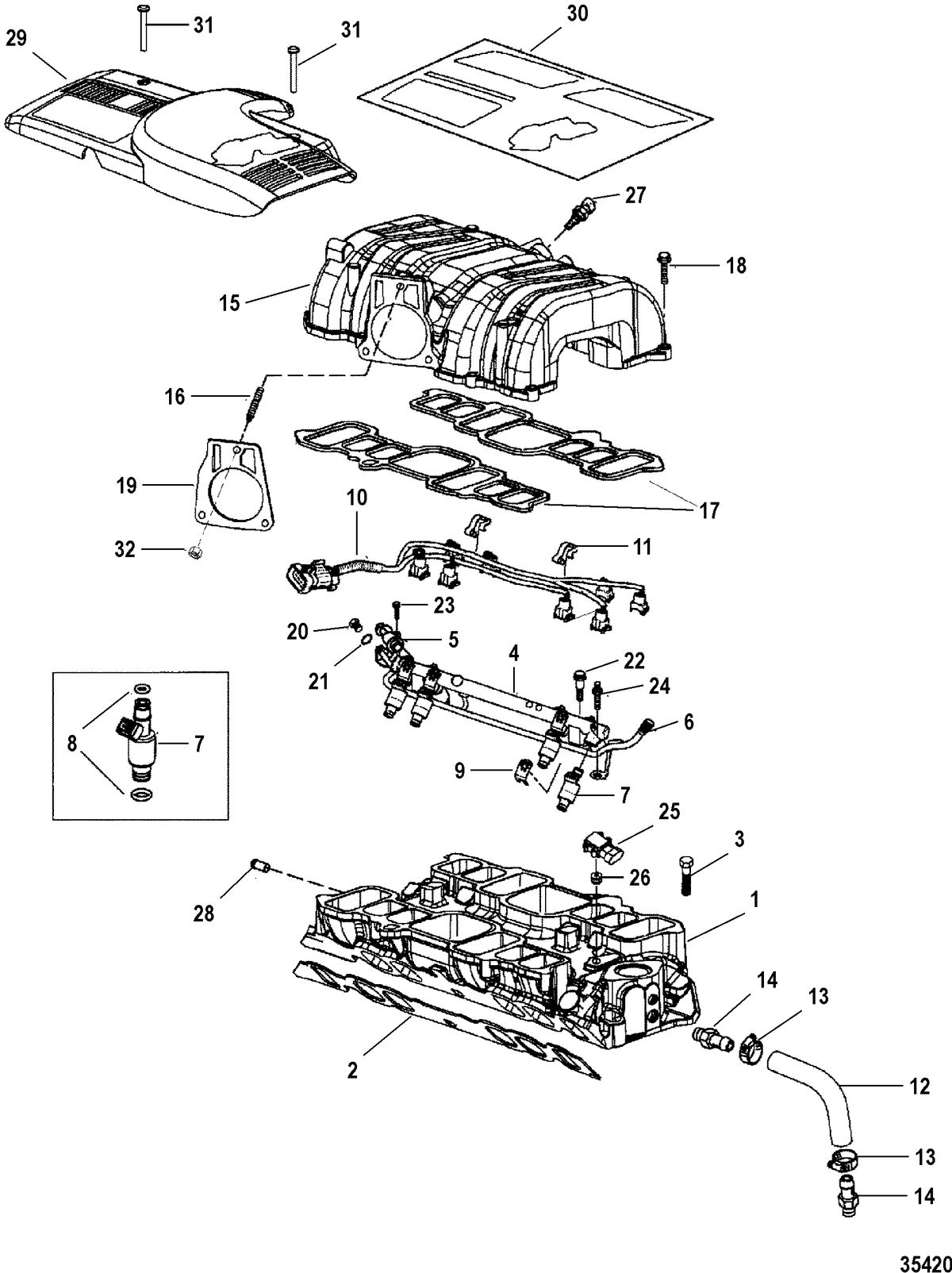 MERCRUISER 7.4L MPI (MIE) (GEN VI-L29) INTAKE MANIFOLD AND INTAKE PLENUM