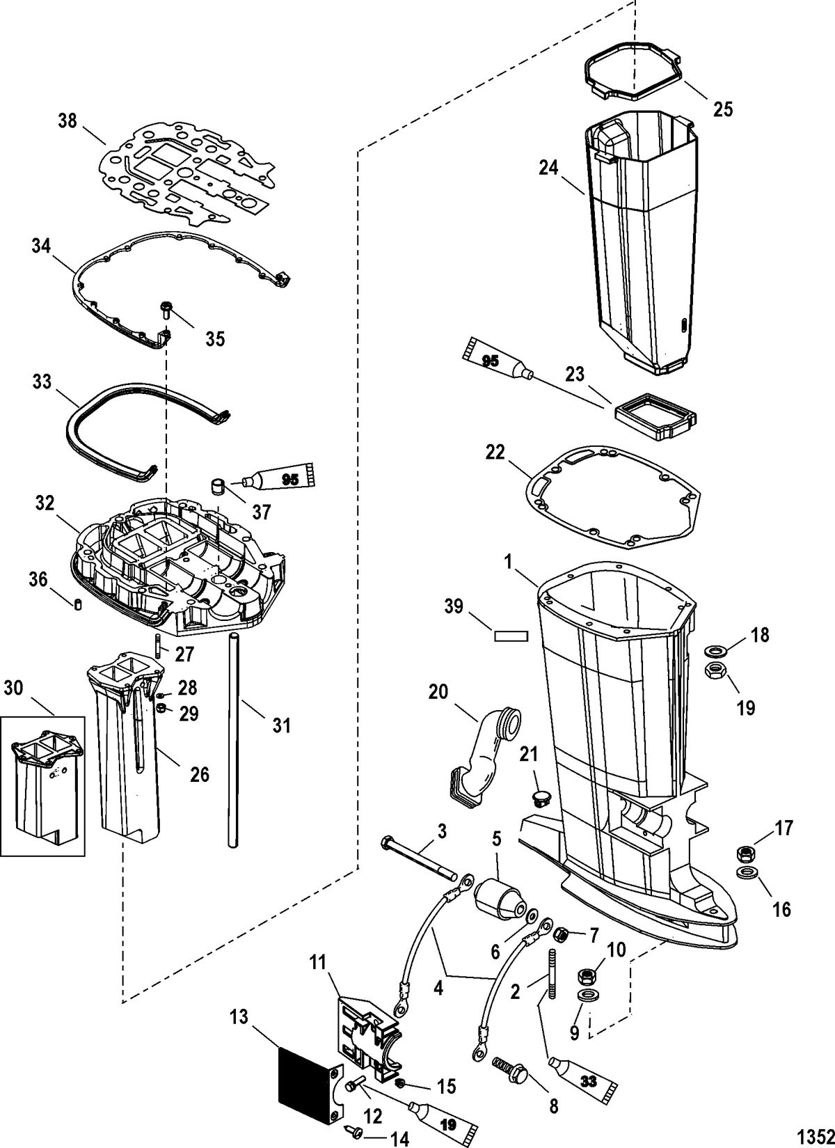 MERCURY/MARINER 135/150/175 DFI (2.5L) Driveshaft Housing and Exhaust Tube