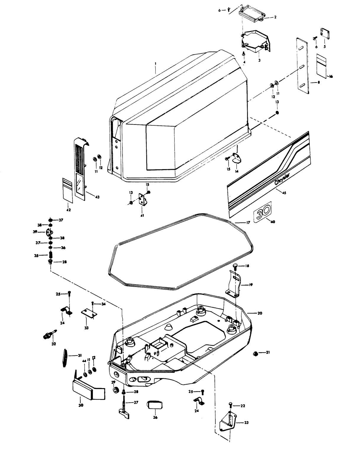 CHRYSLER 30 H.P. ENGINE COVER AND SUPPORT PLATE (ALTERNATOR MODELS)