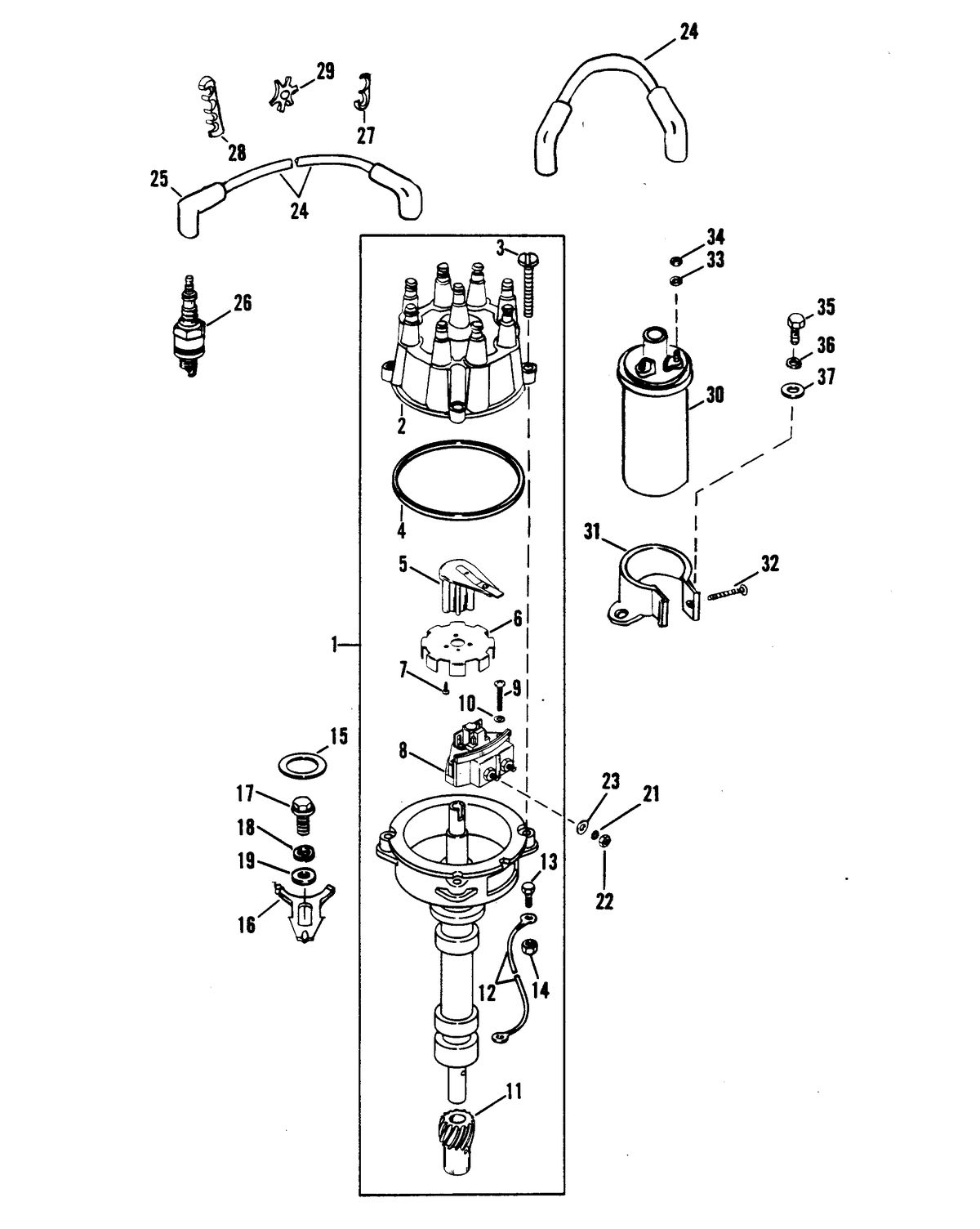 MERCRUISER 575 H.P. ENGINE (CARD 54) DISTRIBUTOR AND IGNITION COMPONENTS