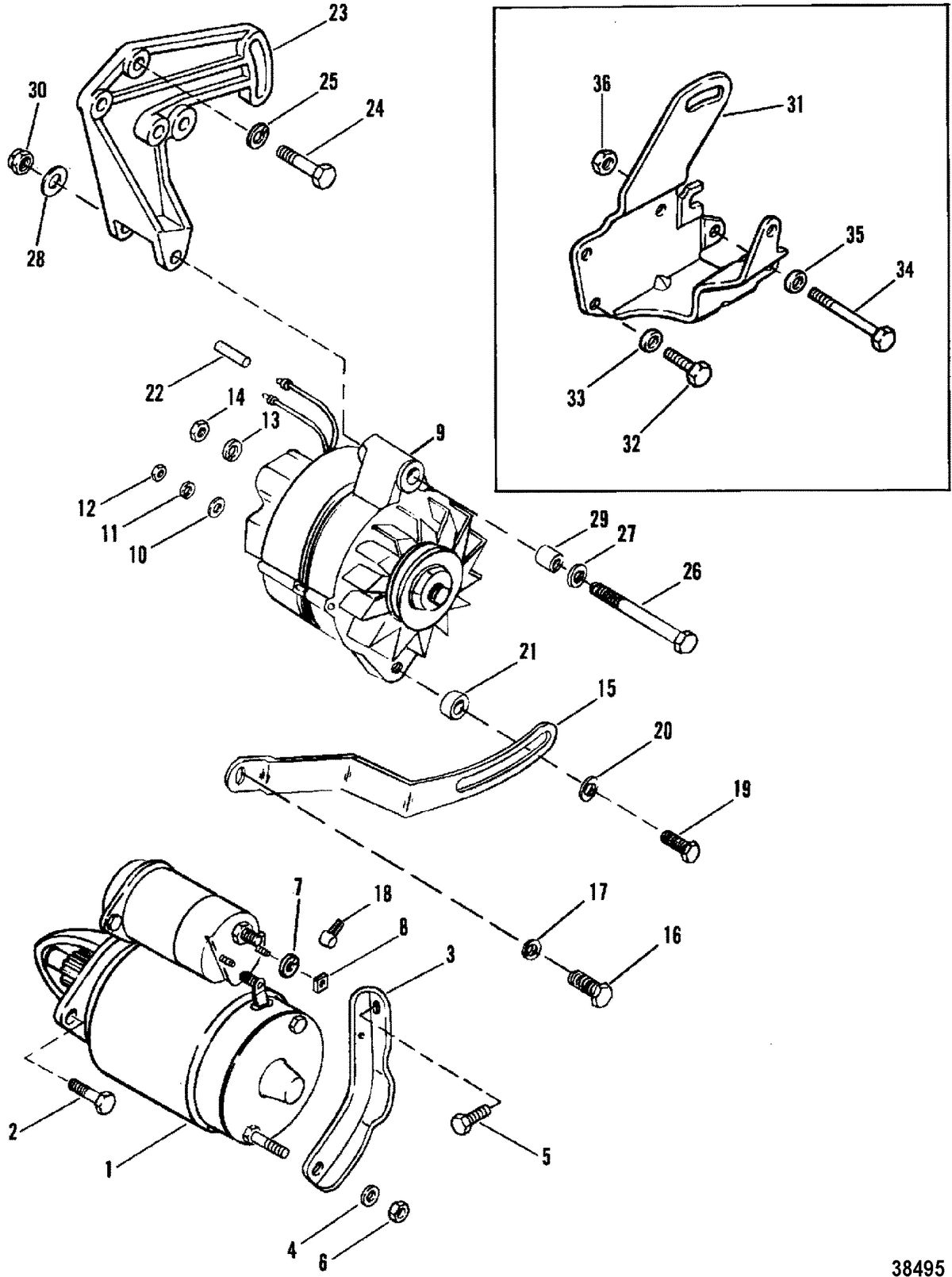 MERCRUISER 200/5.0L/LX 260/5.7L 350 MAG ALPHA/BRAVO STARTER MOTOR AND ALTERNATOR