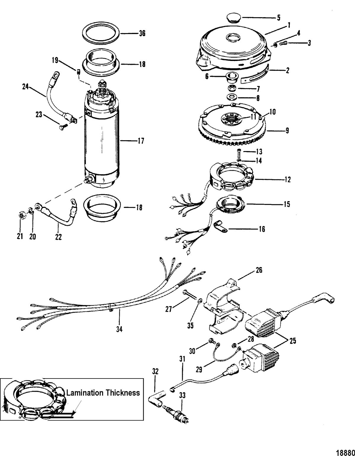 MERCURY/MARINER 150 H.P. XR-2 MARATHON MAGNUM (V-6) (1978-1985 COMBINED BOOK) Flywheel, Starter Motor and Ignition Coils