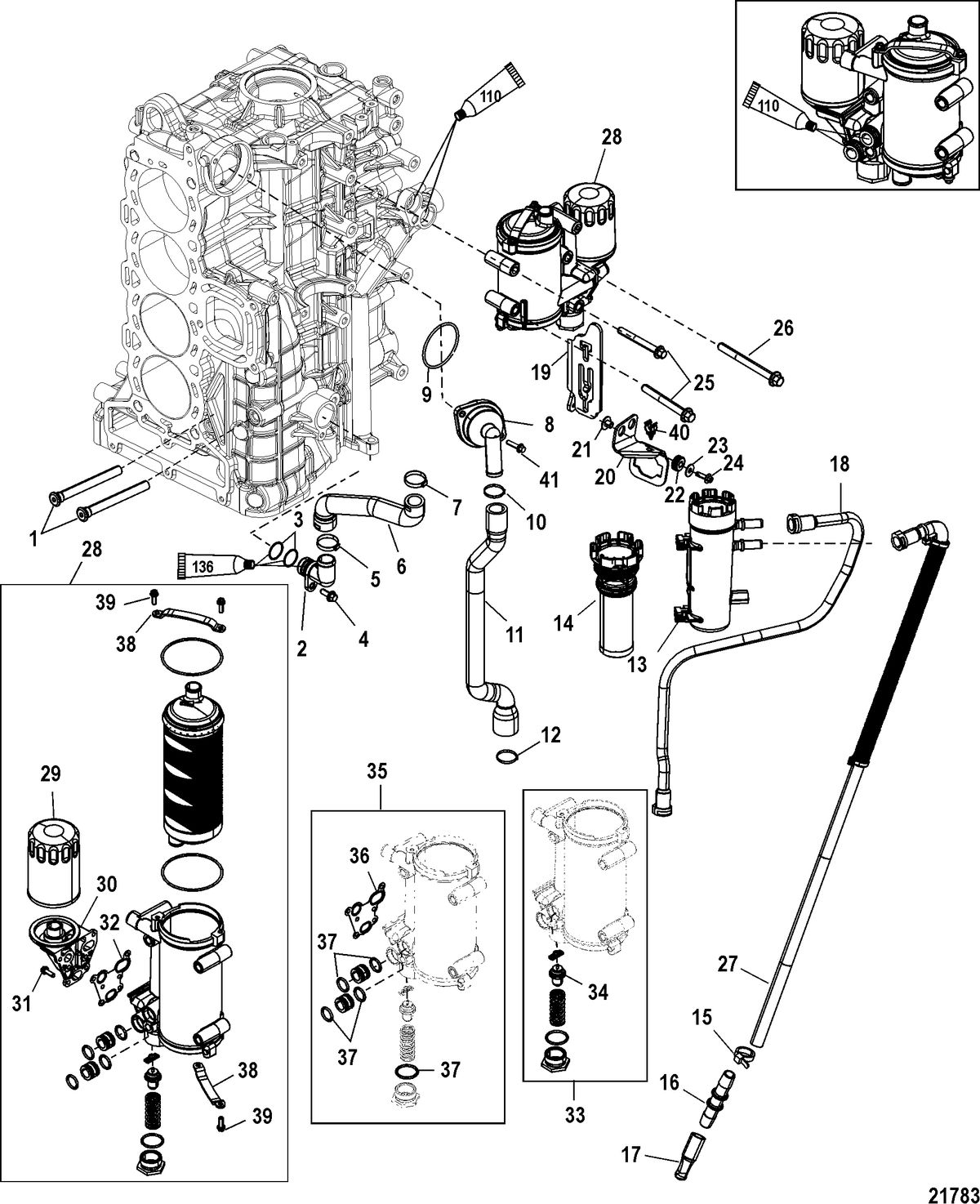 MERCURY/MARINER 135/150/175/200 4-STROKE Starboard Cylinder Block/Oil Cooler(1B830999 and Below)