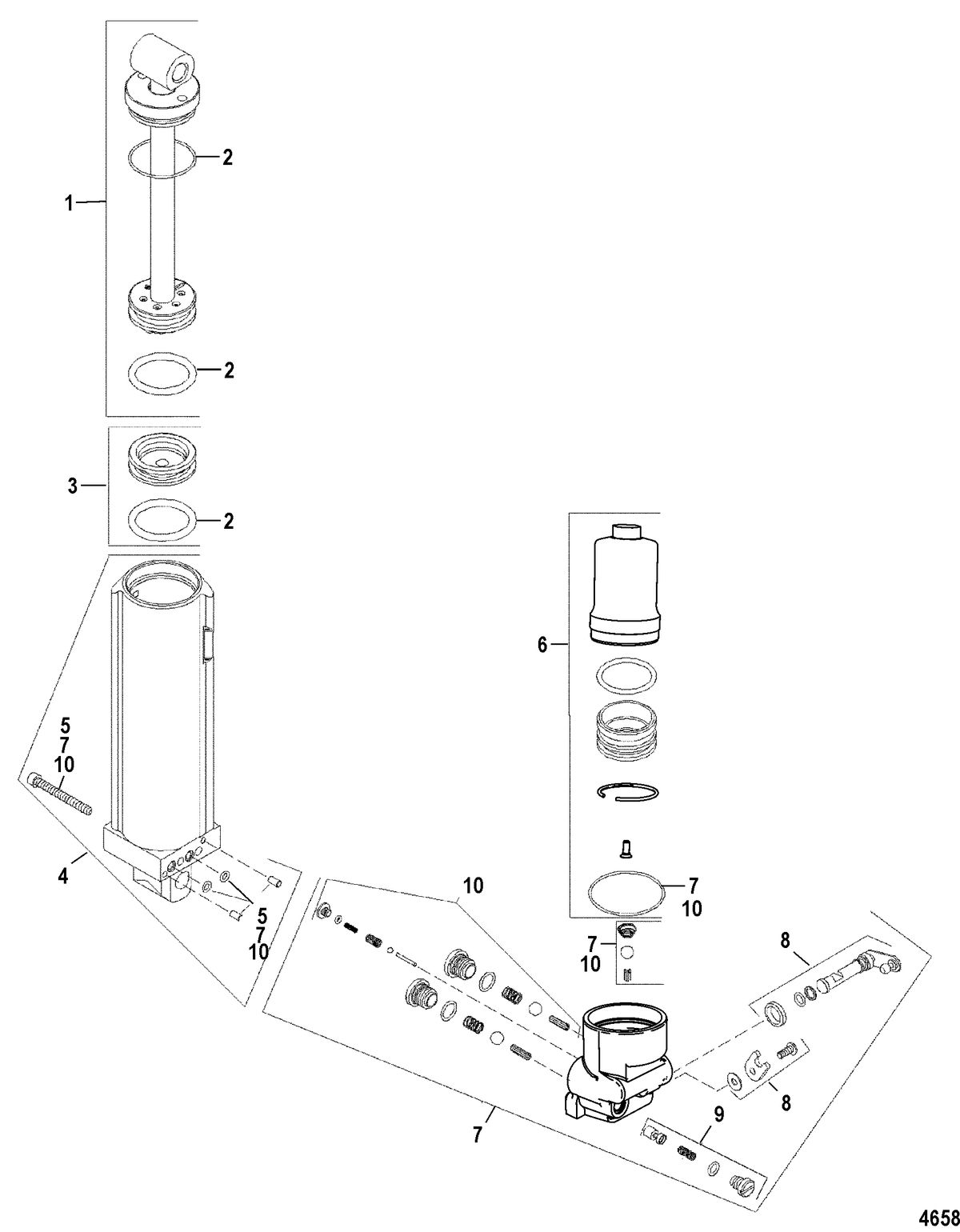 MERCURY/MARINER 75/90 HP 65 JET (3 CYLINDER) Manual Tilt Assist Componets