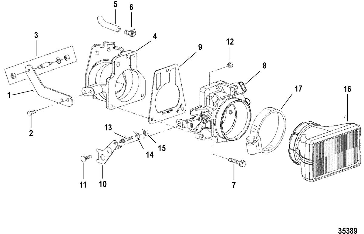 MERCRUISER 7.4L MPI (MIE) (GEN VI-L29) THROTTLE BODY AND LINKAGE