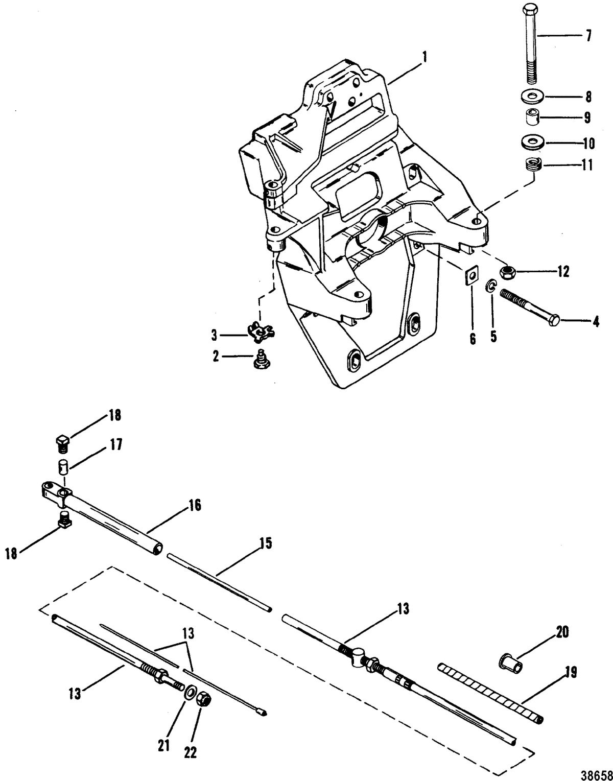 MERCRUISER BRAVO I/II/III STERNDRIVE AND TRANSOM ASSEMBLY TRANSOM PLATE AND SHIFT CABLE