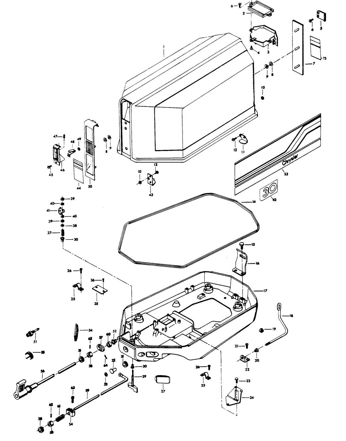 CHRYSLER 30 H.P. ENGINE COVER AND SUPPORT PLATE (MANUAL START MODELS)