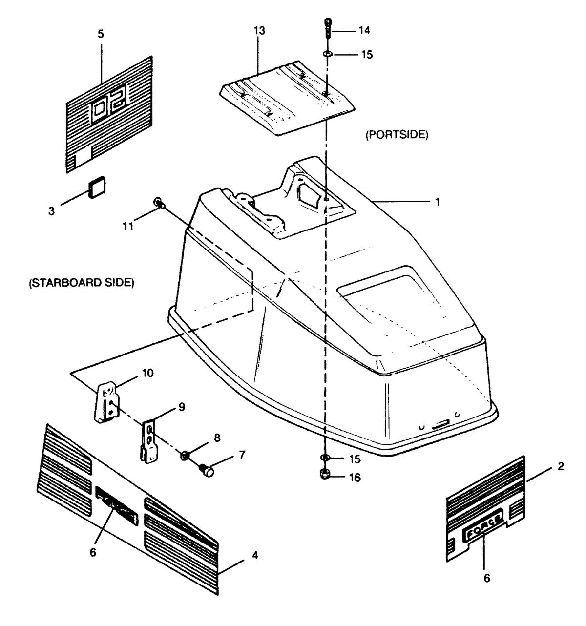 FORCE FORCE 1992 50 H.P. "A" MODELS ENGINE COVER BAYLINER MODELS