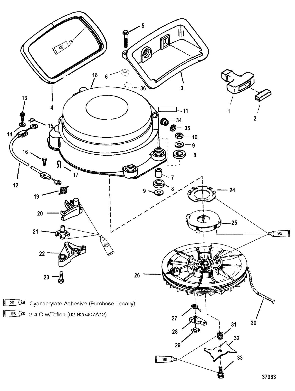 MERCURY/MARINER 40/50 H.P. JET 30 (3 CYL.) STARTER ASSEMBLY(MANUAL)