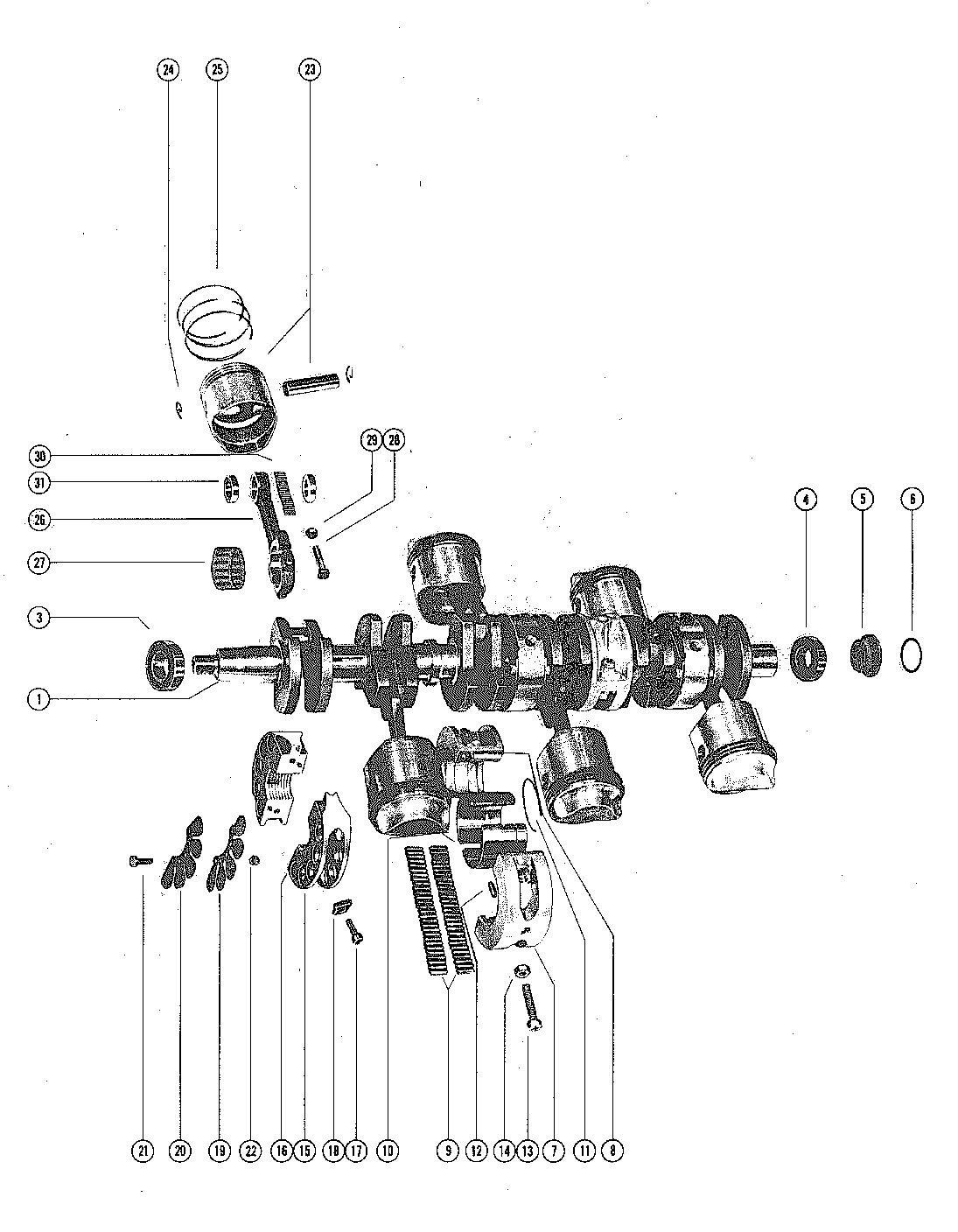 MERCURY MERC 140 CRANKSHAFT, PISTONS AND CONNECTING RODS