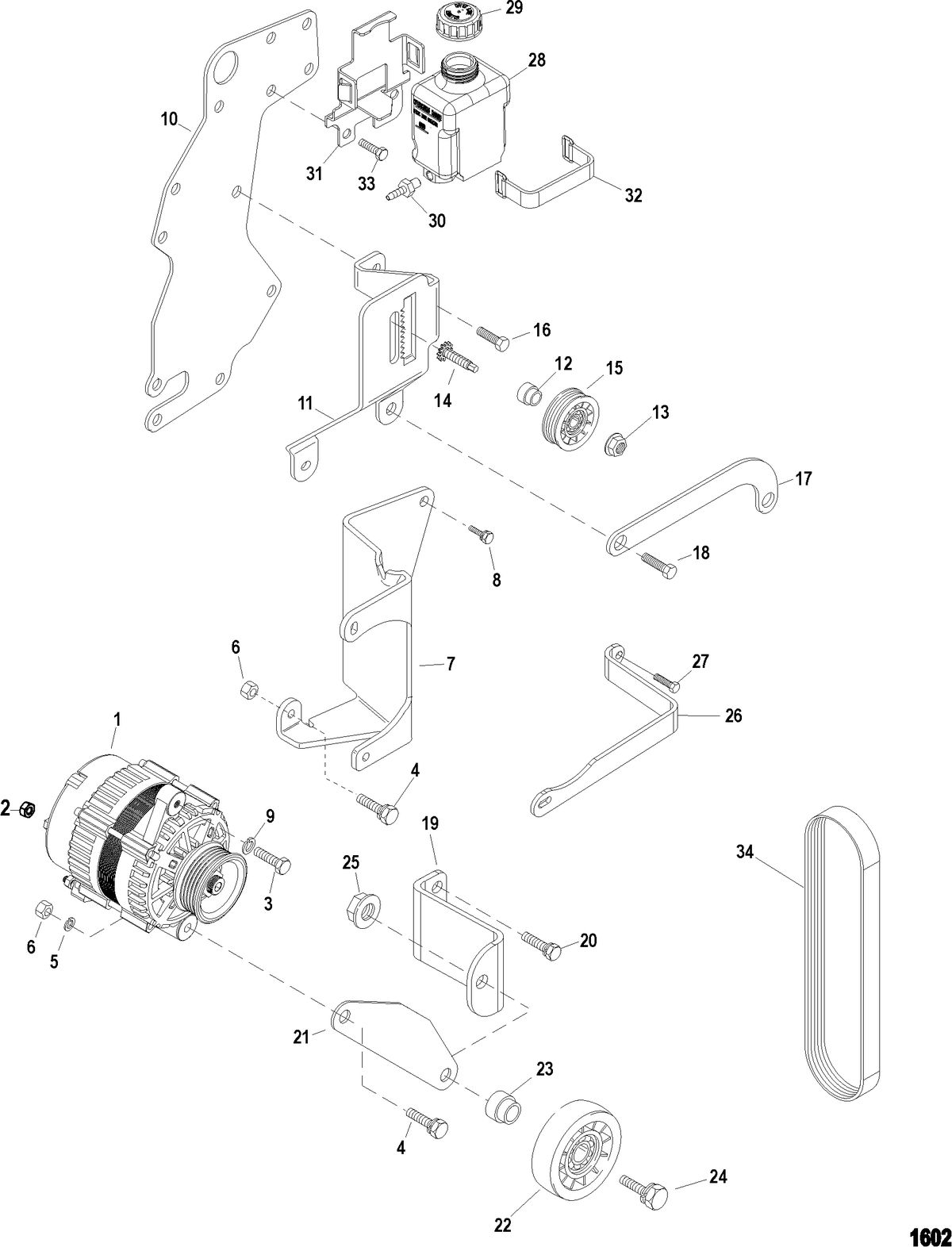MERCRUISER 4.3L MPI ALPHA/BRAVO( 262 C.I.D. MULTI PORT INJECTION ) Alternator And Brackets