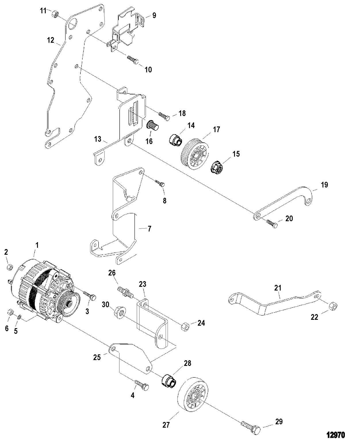 MERCRUISER 4.3L EFI ALPHA/BRAVO (262 CID - GEN+) Alternator And Brackets