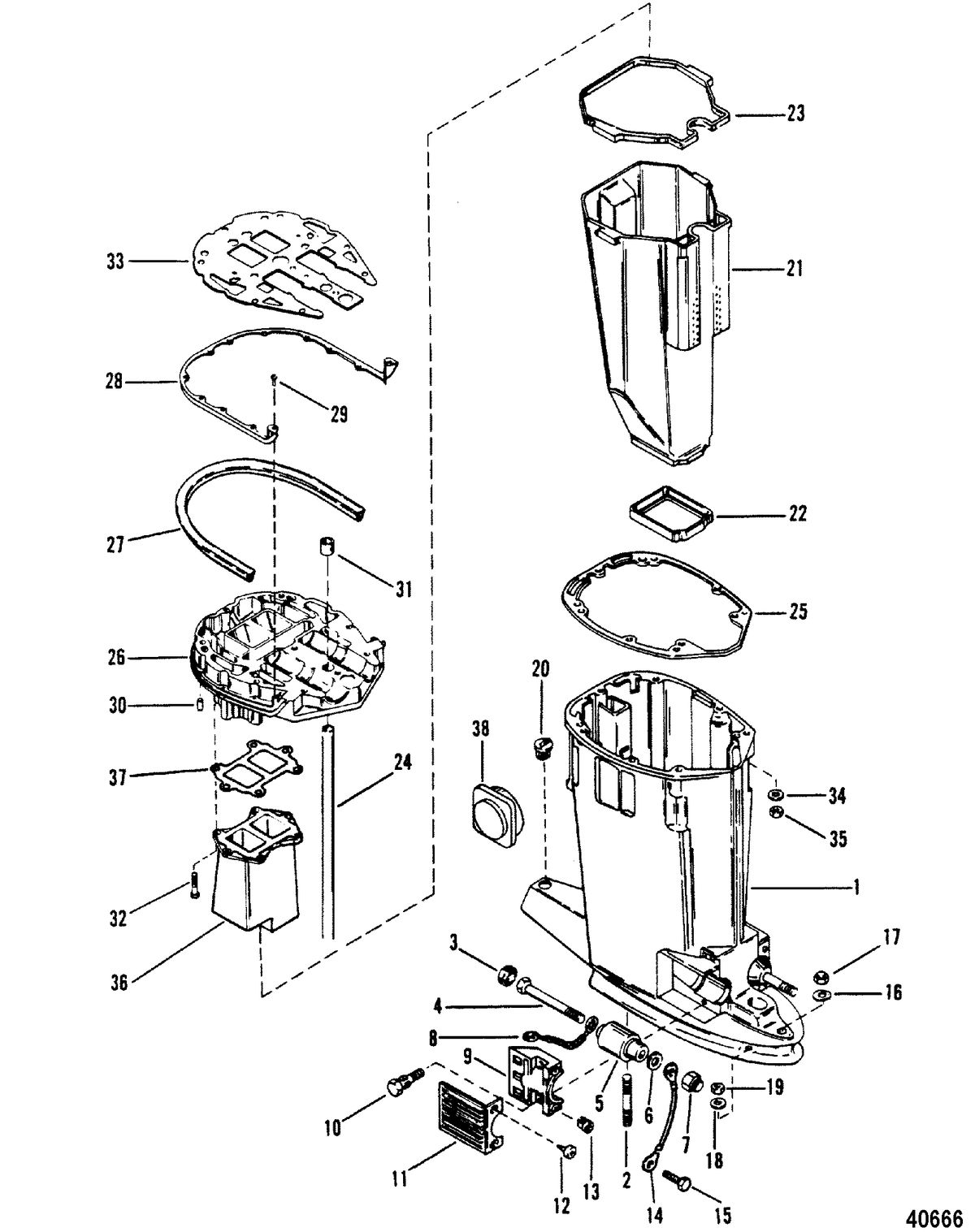 MERCURY/MARINER 200 H.P. (V-6) DRIVESHAFT HOUSING AND EXHAUST TUBE
