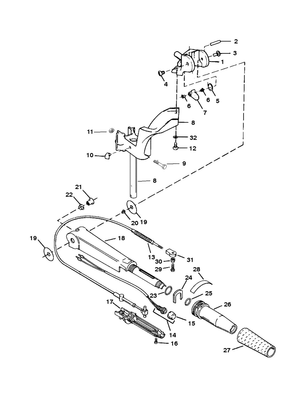 SEARS SEARS9.9 H.P (OUTBOARD MOTOR) W/6 GAL. REMOTE TANK STEERING HANDLE/TWIST GRIP THROTTLE