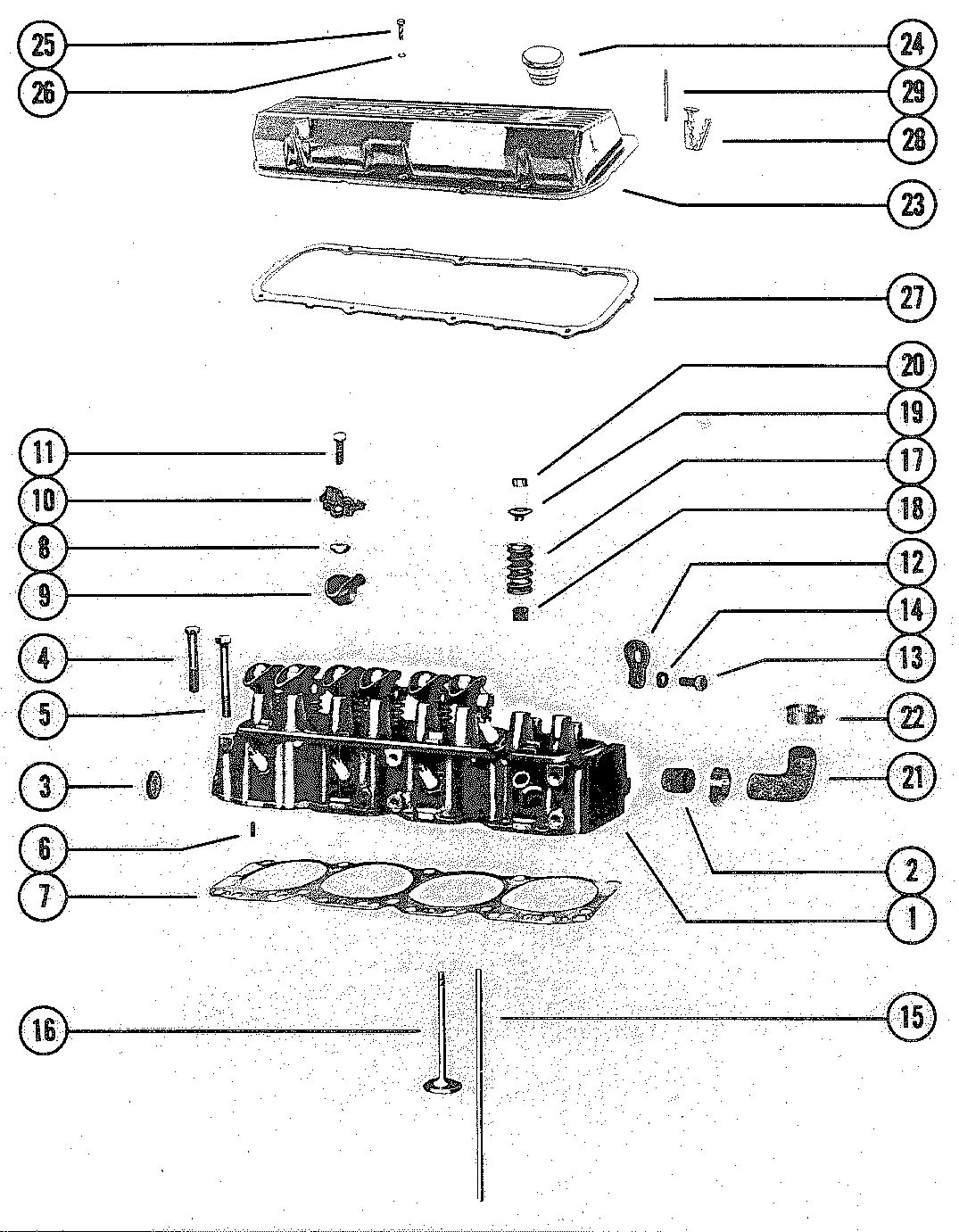MERCRUISER 485 ENGINE CYLINDER HEAD ASSEMBLY AND ROCKER COVER
