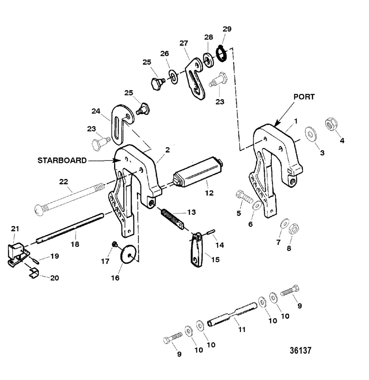 MERCURY/MARINER 25 H.P. (3 CYL.)(INTERNATIONAL) CLAMP BRACKETS