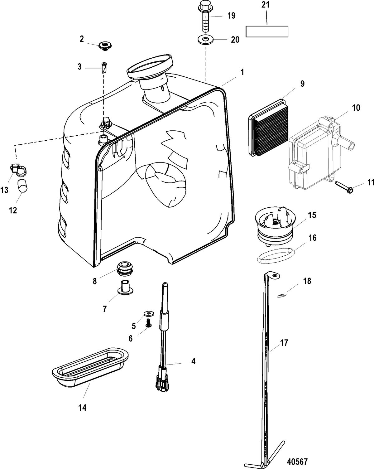 MERCURY/MARINER 75/90/115/125 DFI 1.5L (3 CYLINDER) Oil Tank, 125