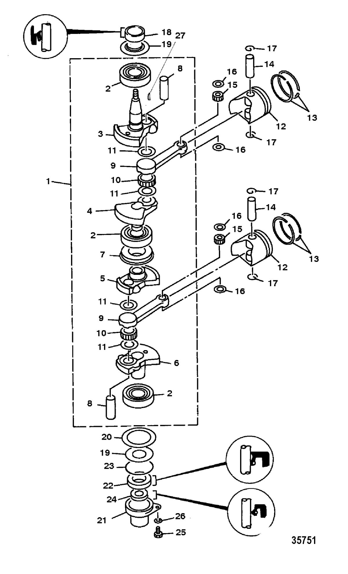 MARINER 15K Crankshaft, Pistons and Connecting Rods