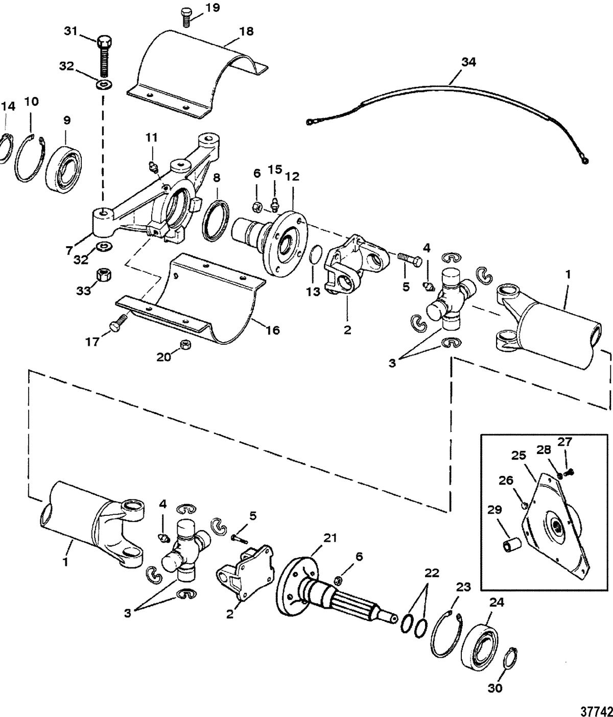 MERCRUISER 5.7L/LX 350 MAG ALPHA/BRAVO DRIVESHAFT EXTENSION COMPONENTS(JACKSHAFT MODELS)