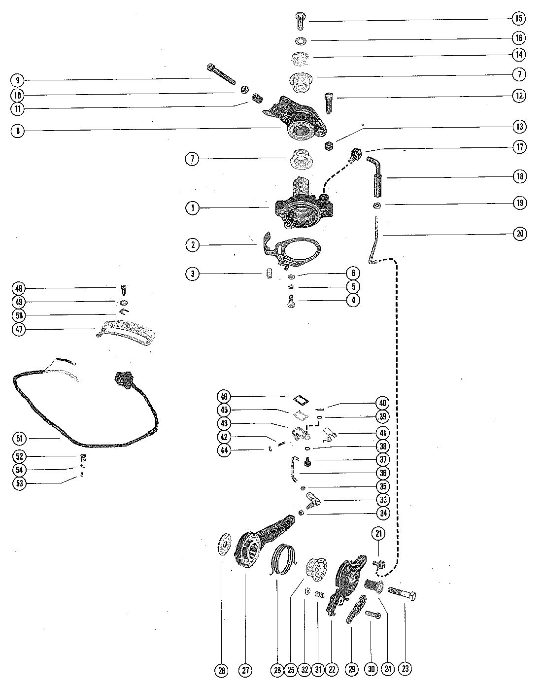 MERCURY MERC 400 THROTTLE CONTROL LINKAGE AND SPARK ADVANCE