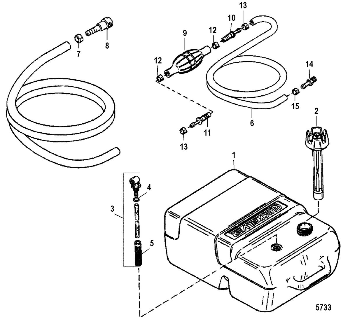 FORCE 9.9/15 H.P. FUEL TANK AND LINE ASSEMBLY(6.6 GALLON)