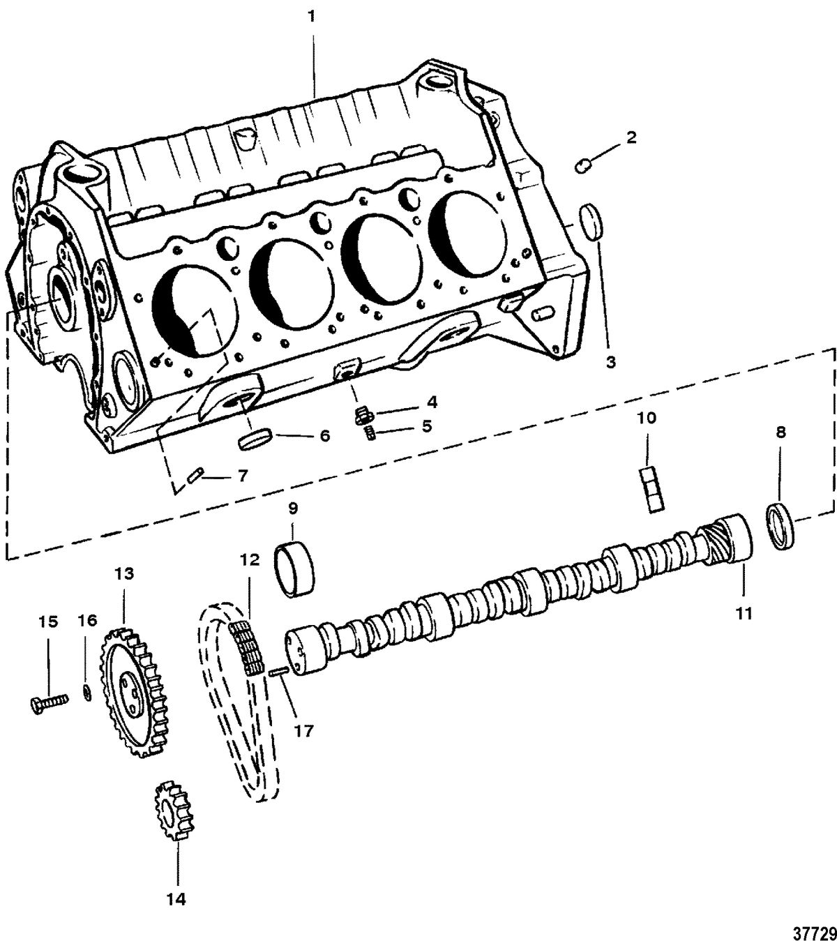 MERCRUISER 200/5.0L/LX 260/5.7L 350 MAG ALPHA/BRAVO CYLINDER BLOCK AND CAMSHAFT(FLAT ROLLERS)