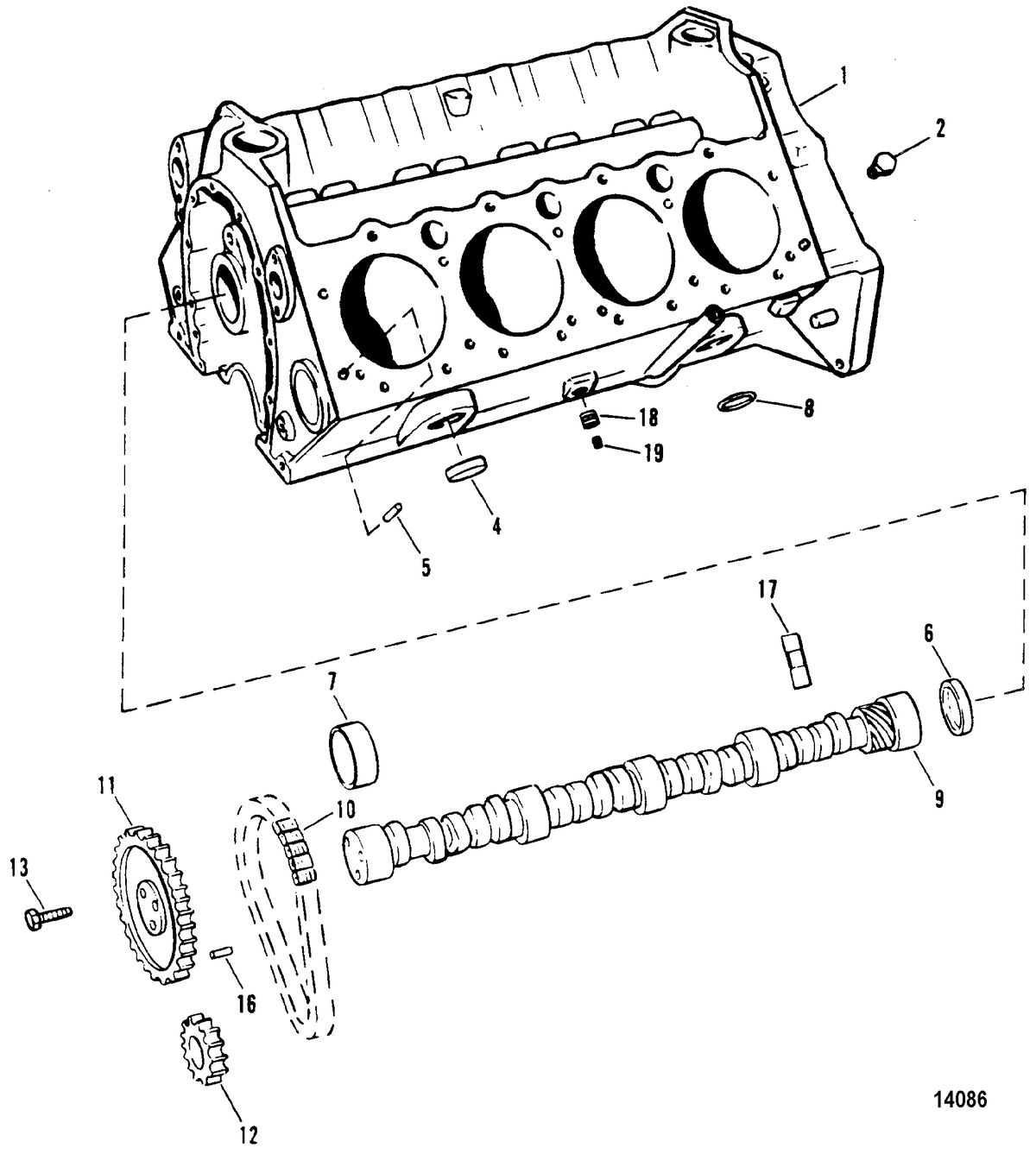 MERCRUISER 7.4L (MIE) HURTH/BORG WARNER (GEN V) CYLINDER BLOCK AND CAMSHAFT