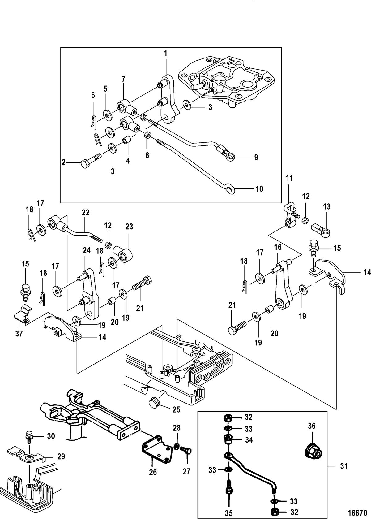 MERCURY/MARINER 25/30/JET 25 EFI/3 CYLINDER 4-STROKE Throttle and Steering Linkage