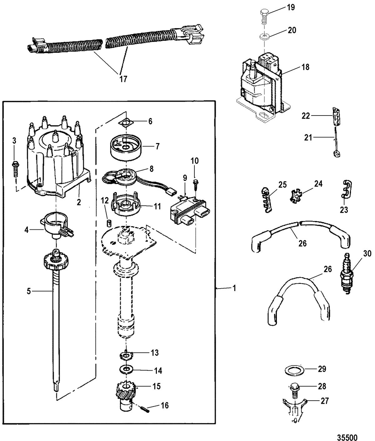 MERCRUISER 350 MAG EFI TOURN SKI DISTRIBUTOR AND IGNITION COMPONENTS