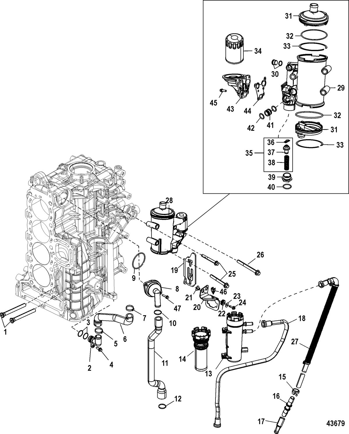 MERCURY/MARINER 135/150/175/200 4-STROKE Starboard Cylinder Block/Oil Cooler(1B831000 and Above)