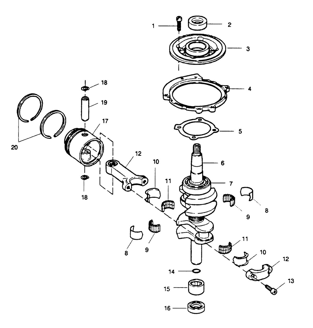 SEARS 9.9 H.P. LONG SHAFT 20" LEG OUTBOARD MOTOR CRANKSHAFT AND PISTON